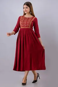 Women Touch Women Embroidered A line Kurta Maroon-thumb2