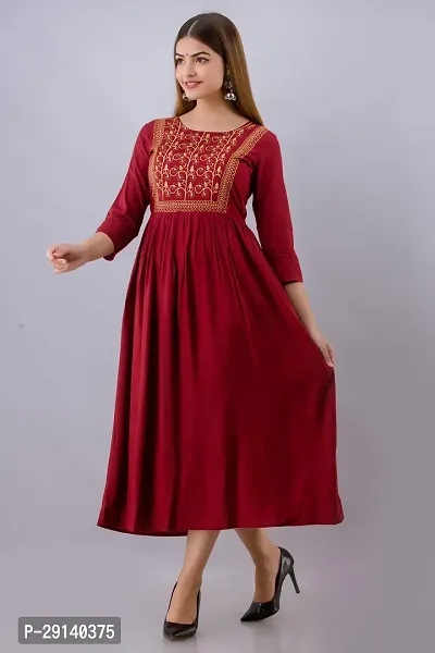 Women Touch Women Embroidered A line Kurta Maroon-thumb3