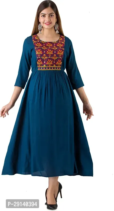 Women Touch Women Embroidered A line Kurta Blue