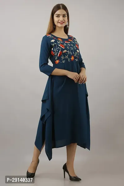 Women Touch Women Embroidered A line Kurta Dark Blue-thumb2