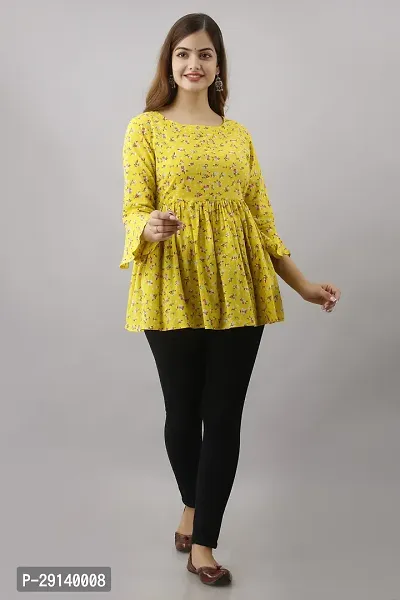 LifeSpan Casual 3 4 Sleeve Floral Print Women Yellow Top