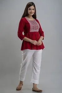 Burundi Blu Casual Embroidered Women Red Top-thumb2