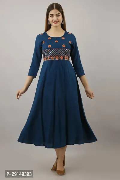 Women Touch Women Embroidered A line Kurta Dark Blue-thumb0