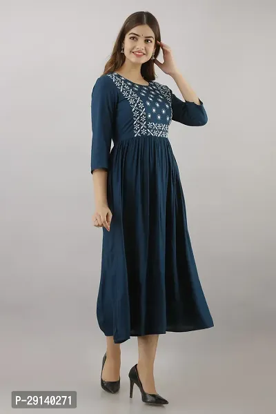 Women Touch Women Embroidered A line Kurta Blue-thumb2