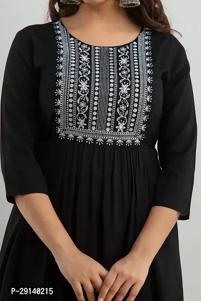 Women Touch Women Embroidered A line Kurta Black-thumb5