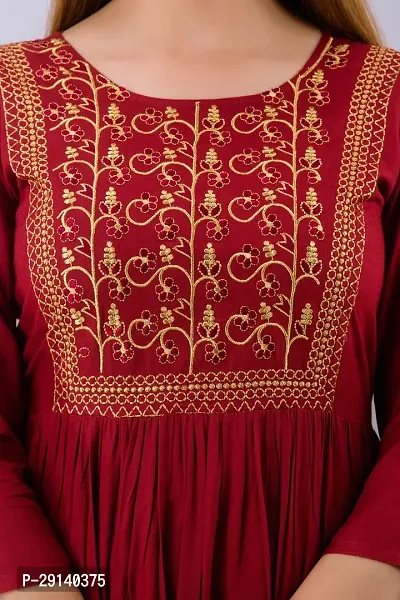 Women Touch Women Embroidered A line Kurta Maroon-thumb5