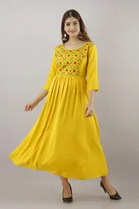 Women Touch Women Embroidered A line Kurta Yellow-thumb1