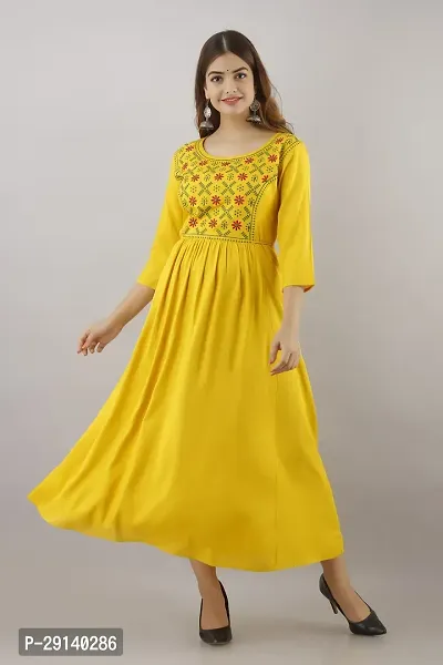 Women Touch Women Embroidered A line Kurta Yellow-thumb2