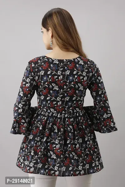 LifeSpan Casual 3 4 Sleeve Floral Print Women Black Top-thumb4