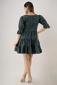 Women Touch Women Fit and Flare Dark Green Dress-thumb1