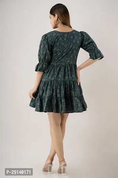 Women Touch Women Fit and Flare Dark Green Dress-thumb2