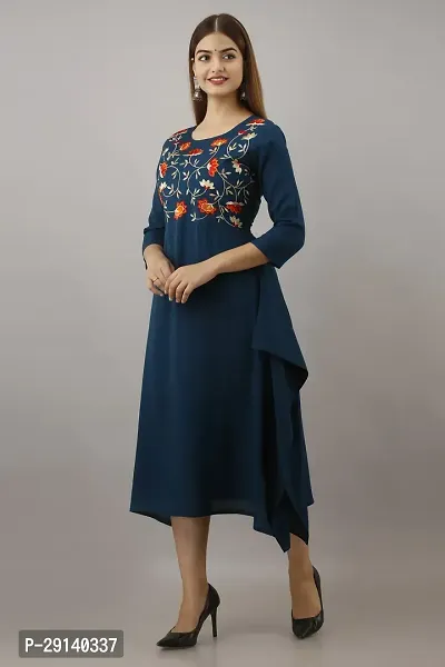 Women Touch Women Embroidered A line Kurta Dark Blue-thumb3