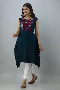 Women Touch Women Embroidered Asymmetric Kurta Blue-thumb2