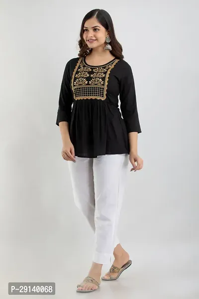 Burundi Blu Casual Embroidered Women Black Top-thumb3