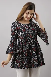 LifeSpan Casual 3 4 Sleeve Floral Print Women Black Top-thumb1