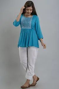 Burundi Blu Casual Embroidered Women Light Blue Top-thumb2