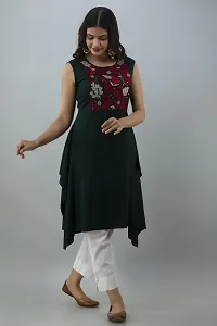 Women Touch Women Embroidered Asymmetric Kurta Green-thumb1