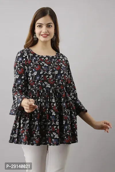 LifeSpan Casual 3 4 Sleeve Floral Print Women Black Top-thumb0