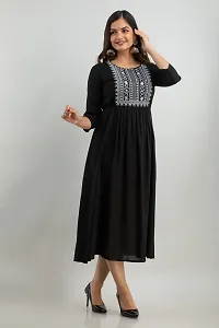 Women Touch Women Embroidered A line Kurta Black-thumb2