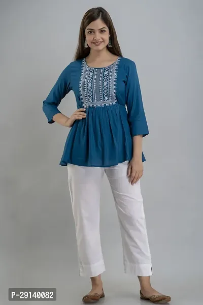 Burundi Blu Casual Embroidered Women Blue Top