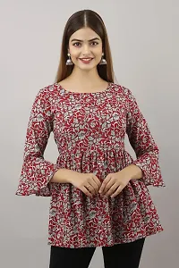 LifeSpan Casual Bell Sleeve Floral Print Women Red Top-thumb2