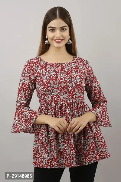 LifeSpan Casual Bell Sleeve Floral Print Women Red Top-thumb3