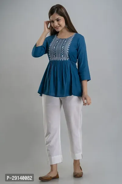 Burundi Blu Casual Embroidered Women Blue Top-thumb4