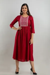 Women Touch Women Embroidered A line Kurta Maroon-thumb4