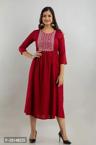 Women Touch Women Embroidered A line Kurta Maroon-thumb5