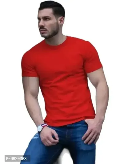 VANTAR Solid Men Round Neck Regular T-Shirt (Medium, Red)-thumb0