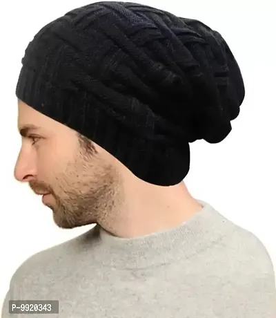 Solid Woolen Beanie Cap (Black)