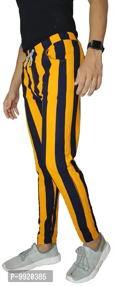 VANTAR Striped Men Track Pants (32, Yellow, Black)-thumb3