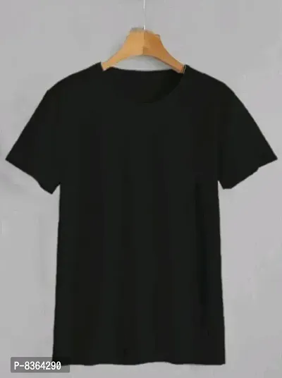 Stylish Black Polyester Solid Round Neck Tees For Men-thumb0