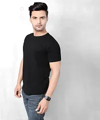 Stylish Black Pure Cotton Solid Round Neck Tees For Men-thumb2