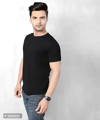Stylish Black Pure Cotton Solid Round Neck Tees For Men-thumb3