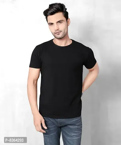Stylish Black Pure Cotton Solid Round Neck Tees For Men-thumb0
