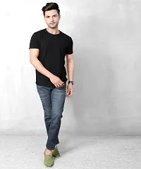 Stylish Black Pure Cotton Solid Round Neck Tees For Men-thumb4