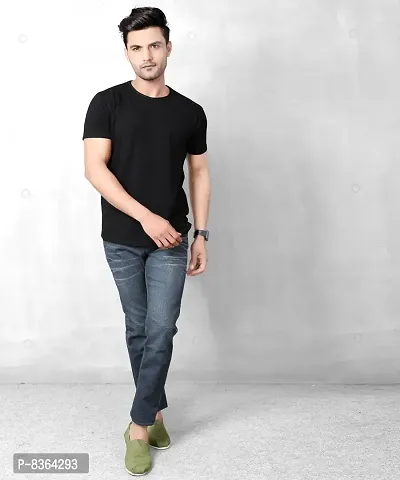 Stylish Black Pure Cotton Solid Round Neck Tees For Men-thumb5