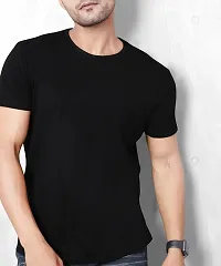 Stylish Black Pure Cotton Solid Round Neck Tees For Men-thumb3
