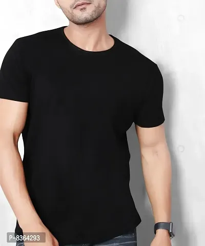 Stylish Black Pure Cotton Solid Round Neck Tees For Men-thumb4