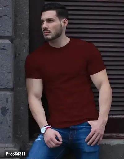 Stylish Maroon Polyester Solid Round Neck Tees For Men-thumb0