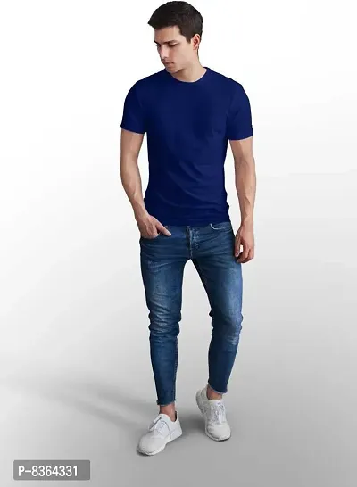 Stylish Blue Elastane Solid Round Neck Tees For Men-thumb0