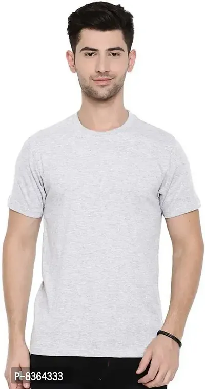 Stylish Grey Elastane Solid Round Neck Tees For Men