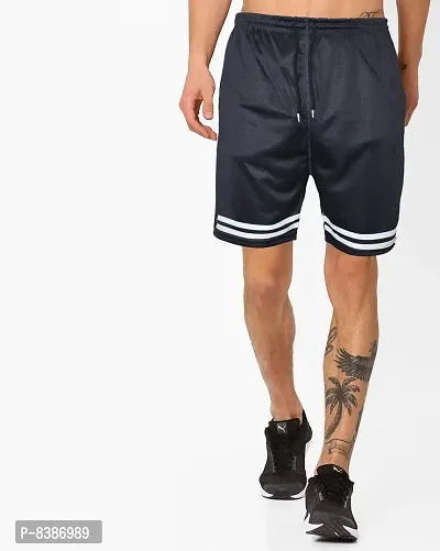 Fabulous Navy Blue Lycra Blend Solid Regular Shorts For Men