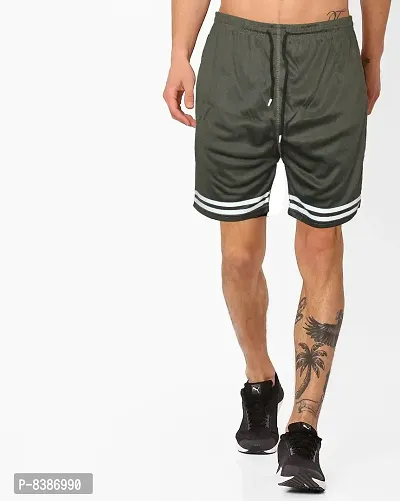 Fabulous Olive Lycra Blend Solid Regular Shorts For Men