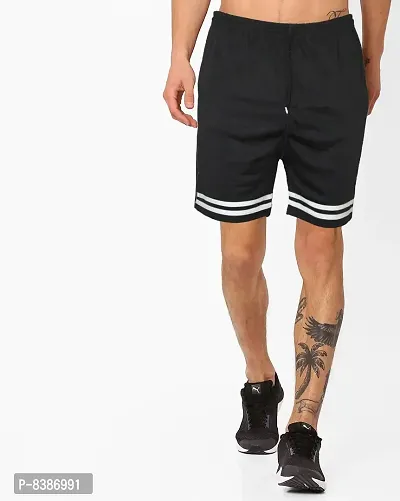 Fabulous Black Lycra Blend Solid Regular Shorts For Men