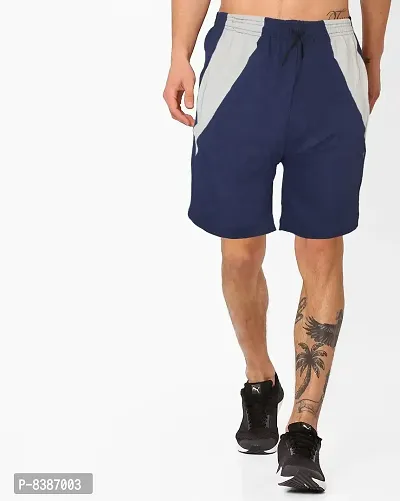 Fabulous Navy Blue Polycotton Solid Regular Shorts For Men