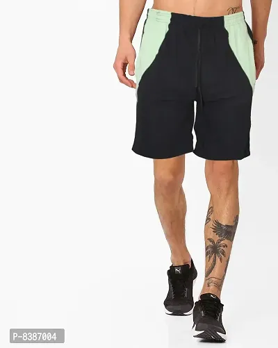 Fabulous Black Polycotton Colourblocked Regular Shorts For Men