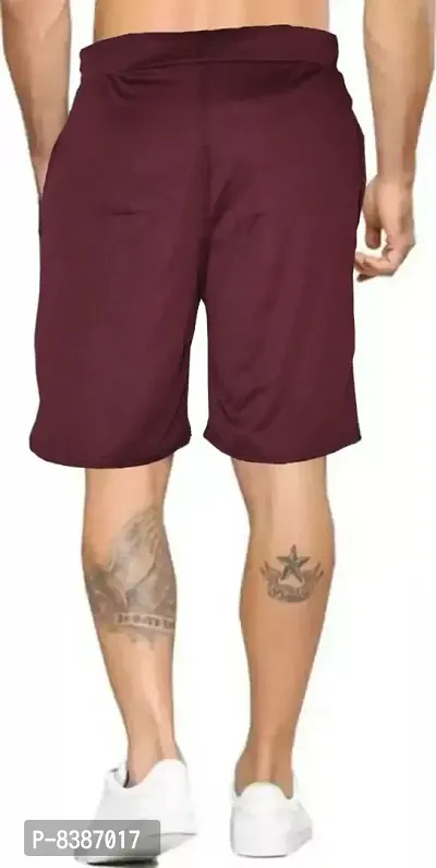 Fabulous Maroon Lycra Blend Solid Regular Shorts For Men-thumb2