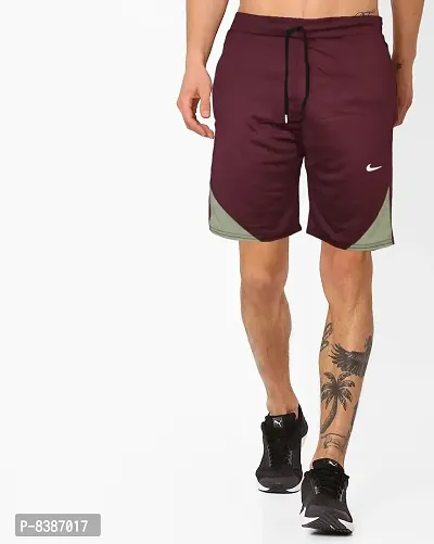 Fabulous Maroon Lycra Blend Solid Regular Shorts For Men-thumb0